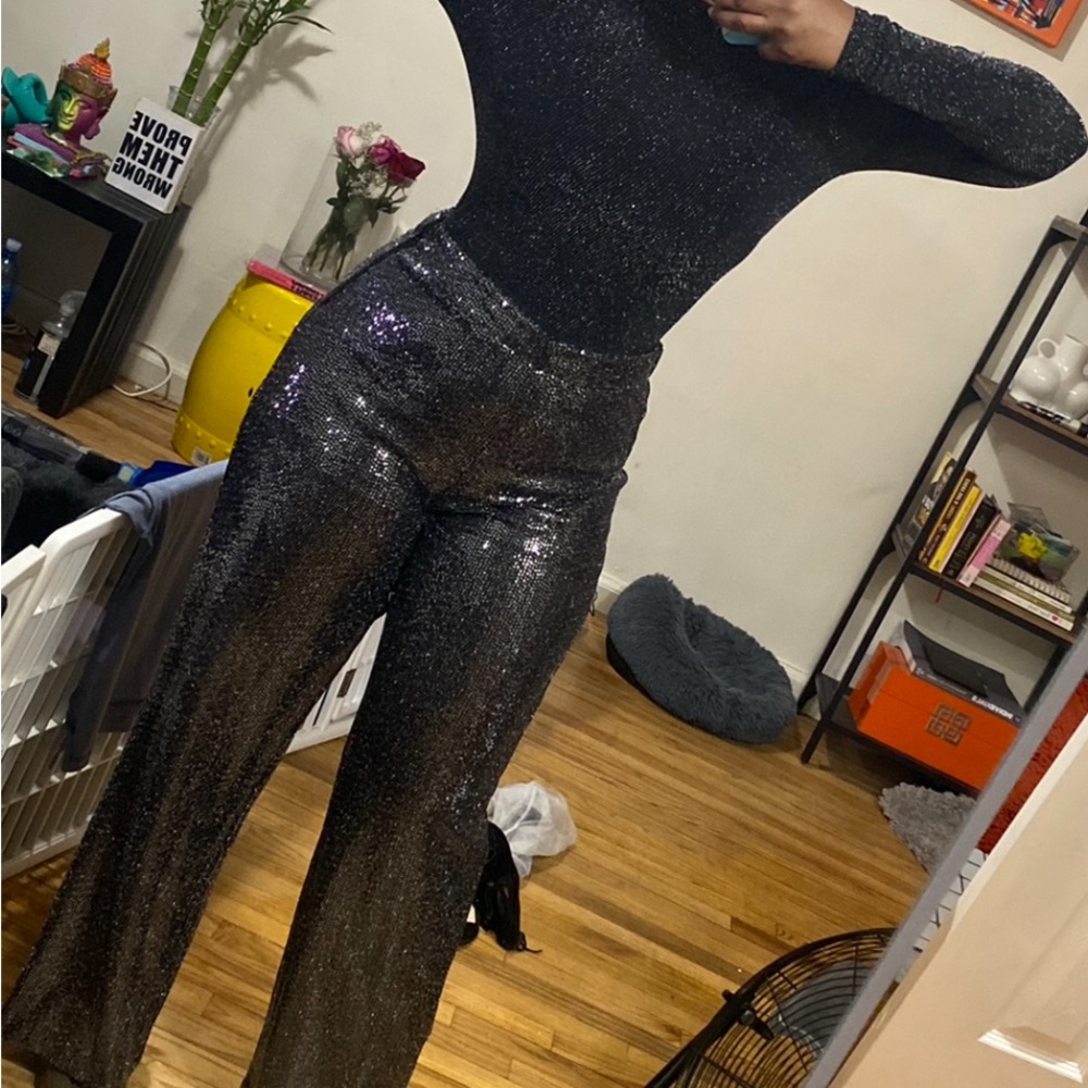Zara Glittering Black Flare Pants